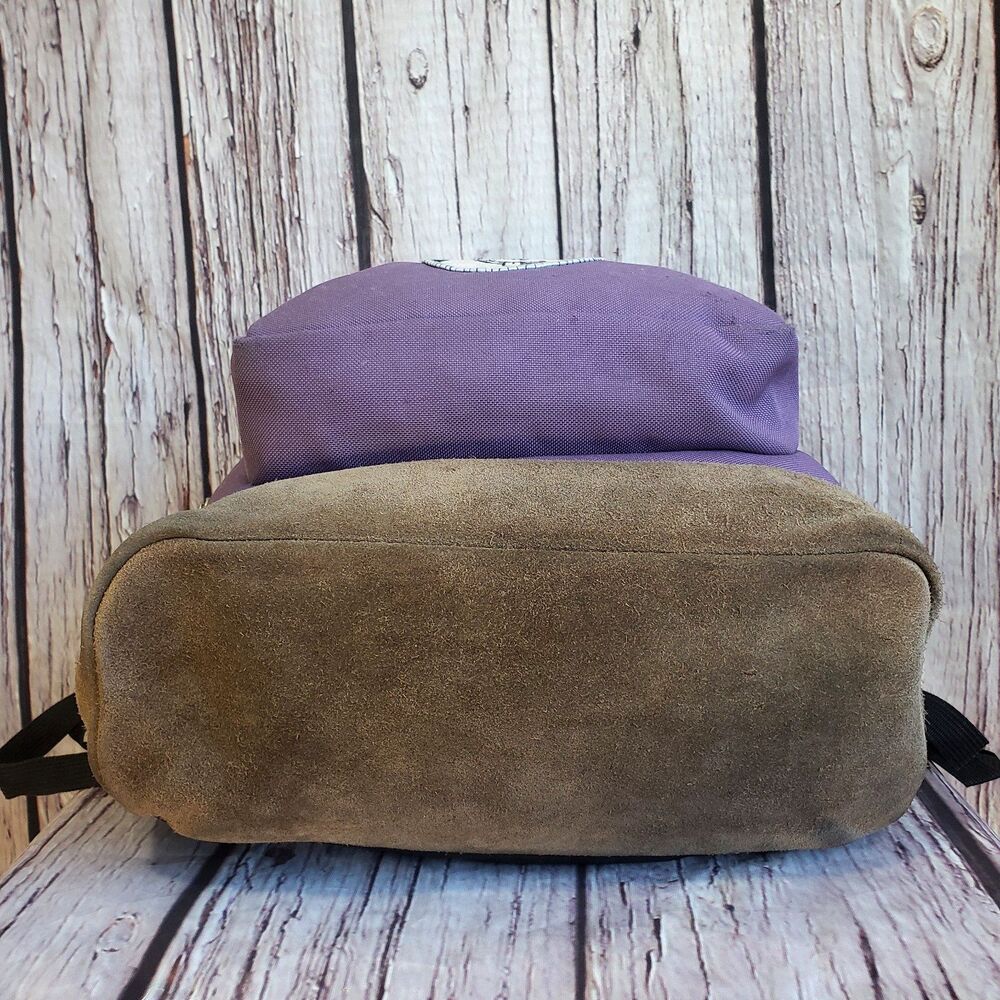 Jansport Suede Leather Bottom Purple Backpack Salem Georgia Patch Book Bag Large - Picture 4 of 6